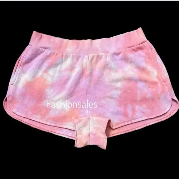 Victorias Secret On Point Soft Fleece Shorts pink coral tie dye XXL - Picture 3 of 3